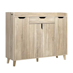 Shoe Cabinet Storage Rack 120cm Organiser Drawer Cupboard - Wood