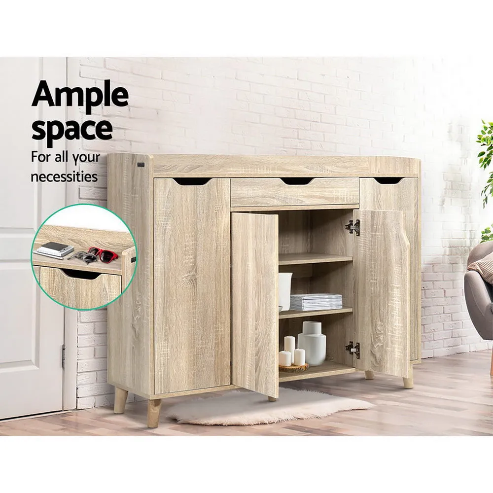Shoe Cabinet Storage Rack 120cm Organiser Drawer Cupboard - Wood