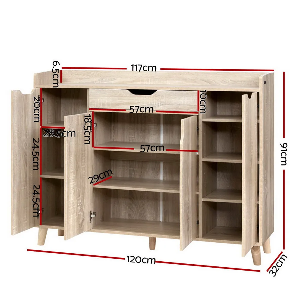 Shoe Cabinet Storage Rack 120cm Organiser Drawer Cupboard - Wood