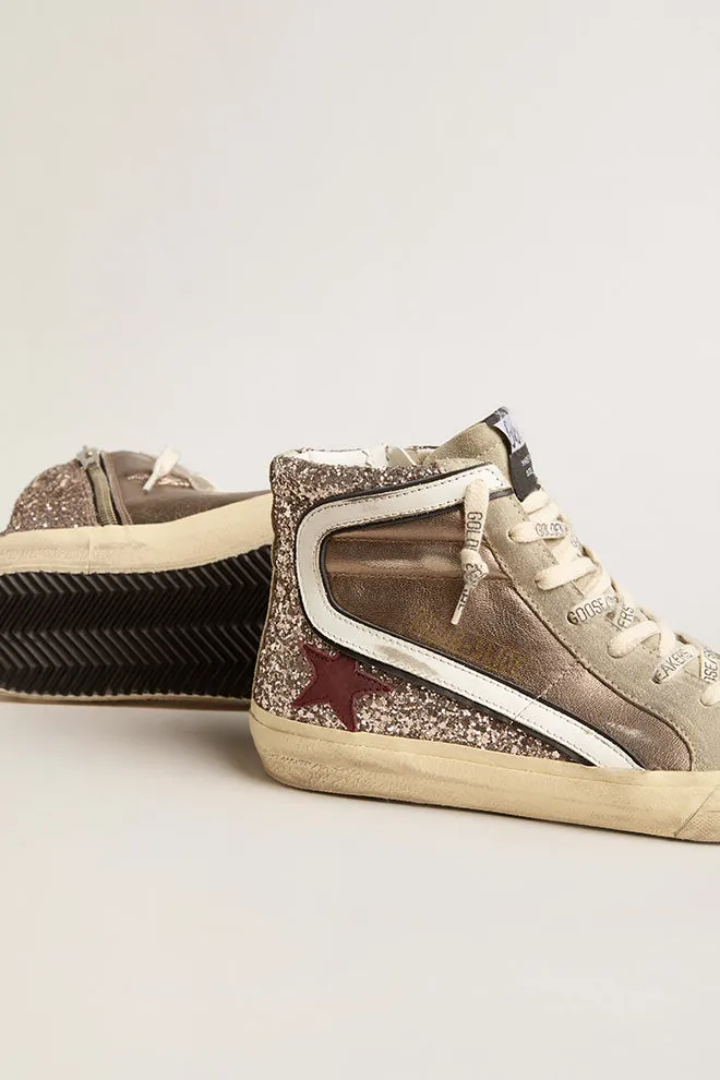 Slide Laminated and Glitter Upper Suede Leather Star Bronze / Silver / Taupe / Red Wine