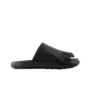 Smooth Calfskin Slip-On Sandals with Rubber Sole