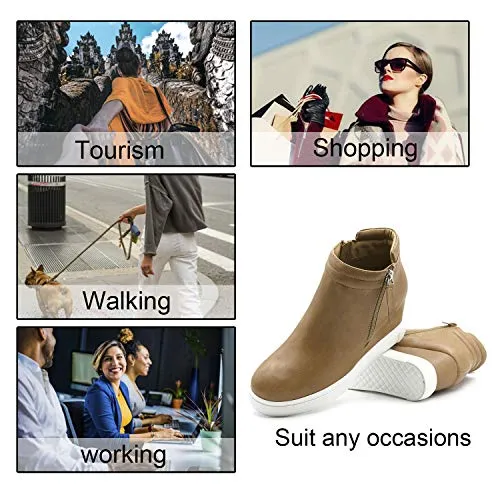 softome Women's Wedge Sneakers Hidden Wedge Sneakers Double Side Zipper Platform Ankle Booties Brown Size 8.5