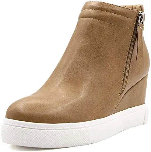 softome Women's Wedge Sneakers Hidden Wedge Sneakers Double Side Zipper Platform Ankle Booties Brown Size 8.5