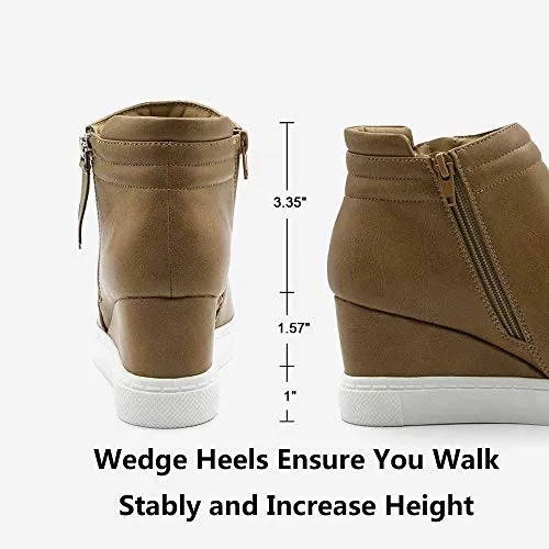softome Women's Wedge Sneakers Hidden Wedge Sneakers Double Side Zipper Platform Ankle Booties Brown Size 8.5
