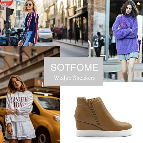 softome Women's Wedge Sneakers Hidden Wedge Sneakers Double Side Zipper Platform Ankle Booties Brown Size 8.5