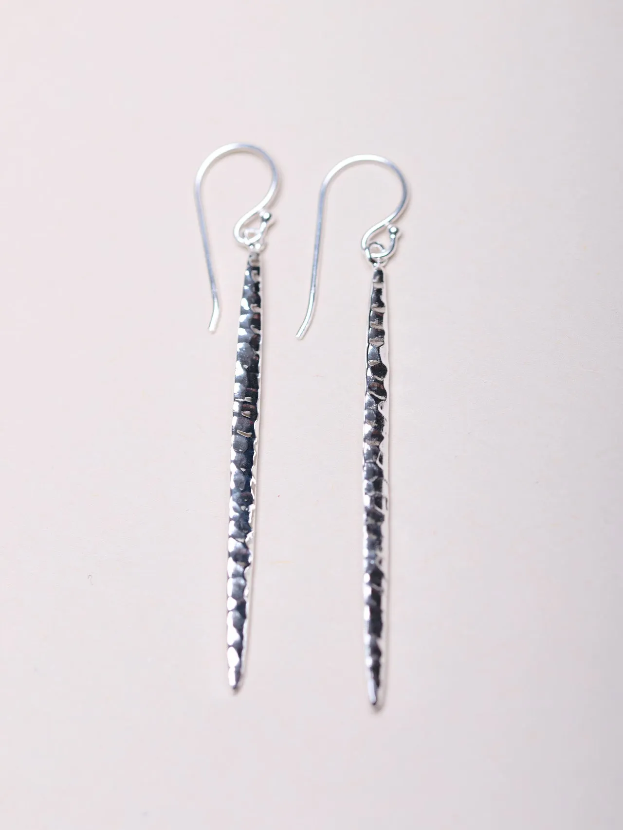 Sterling Silver Longline Hammered Earrings