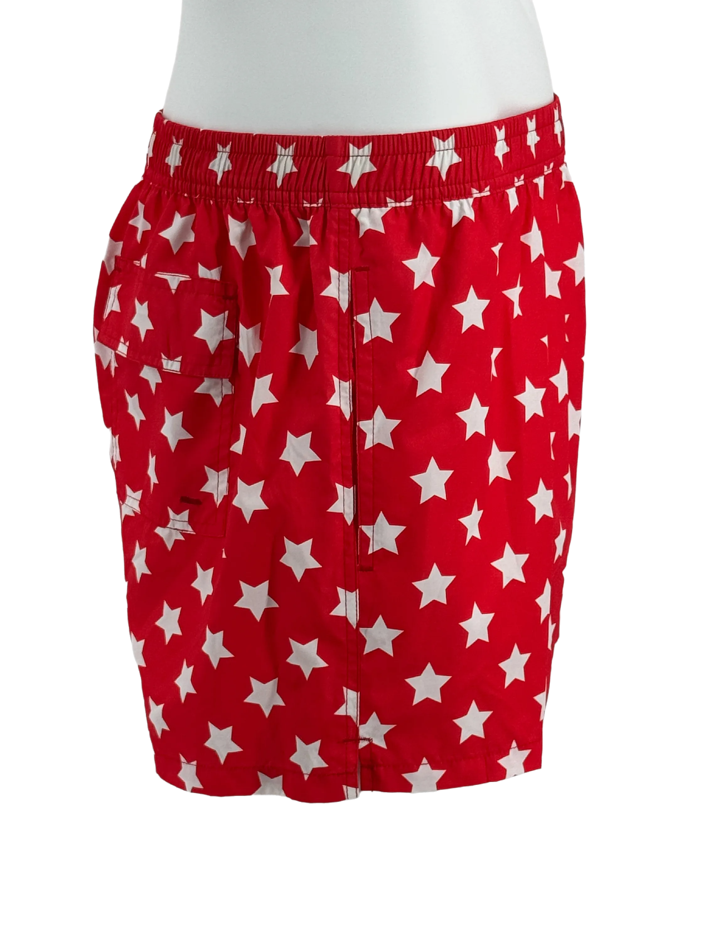 SWS25002 100% Polyester Men's Swim Shorts in Red with White Star print