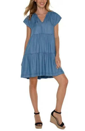 Tiered Flutter Sleeve Dress in Delwood by Liverpool