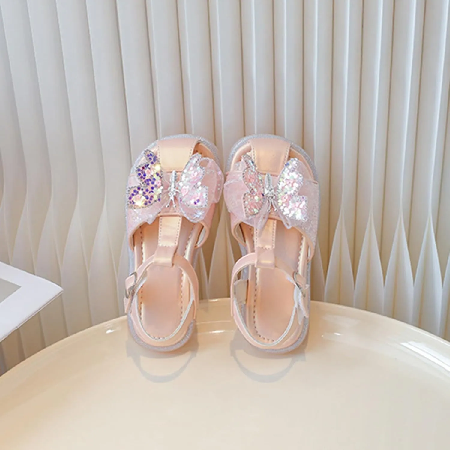 Toddler Girls Princess Shoes Glitter Butterfly Dress Sandals with Tulle Girls Closed Toe Sandals for Wedding ay