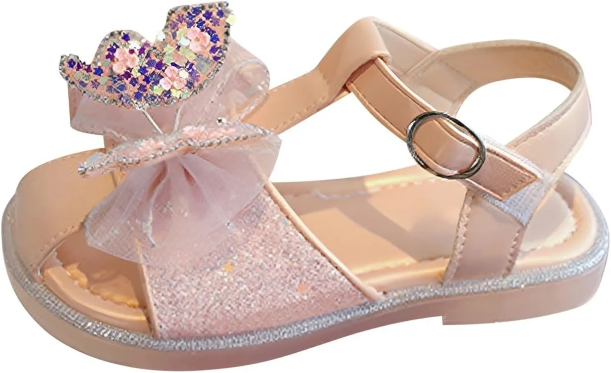 Toddler Girls Princess Shoes Glitter Butterfly Dress Sandals with Tulle Girls Closed Toe Sandals for Wedding ay