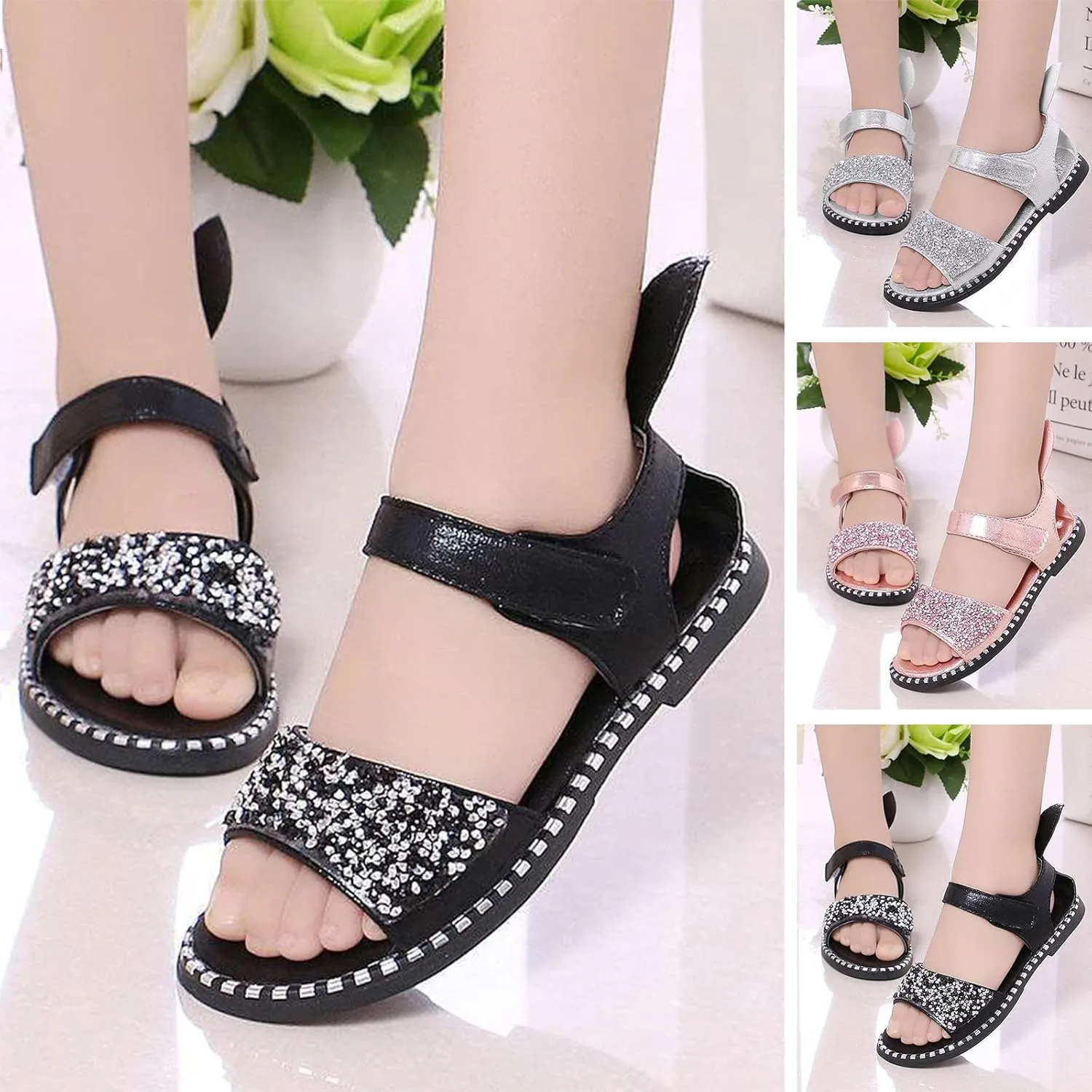 Toddler Little Girl Dress Sandals Shoes Casual Slip On Ballet Flat Sequins Princess Shoes Slipper for (Silver, 3 Years)