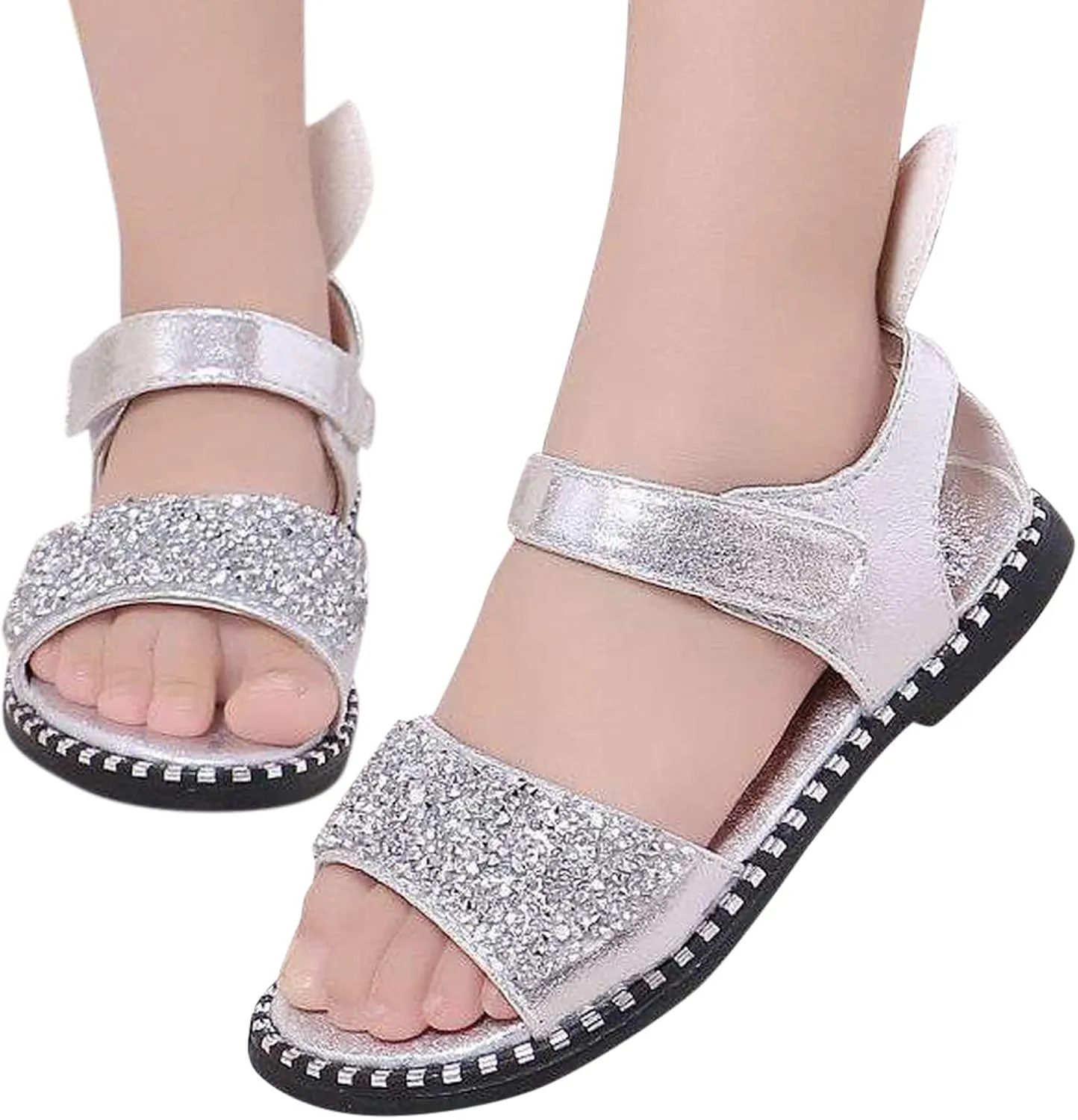 Toddler Little Girl Dress Sandals Shoes Casual Slip On Ballet Flat Sequins Princess Shoes Slipper for (Silver, 3 Years)