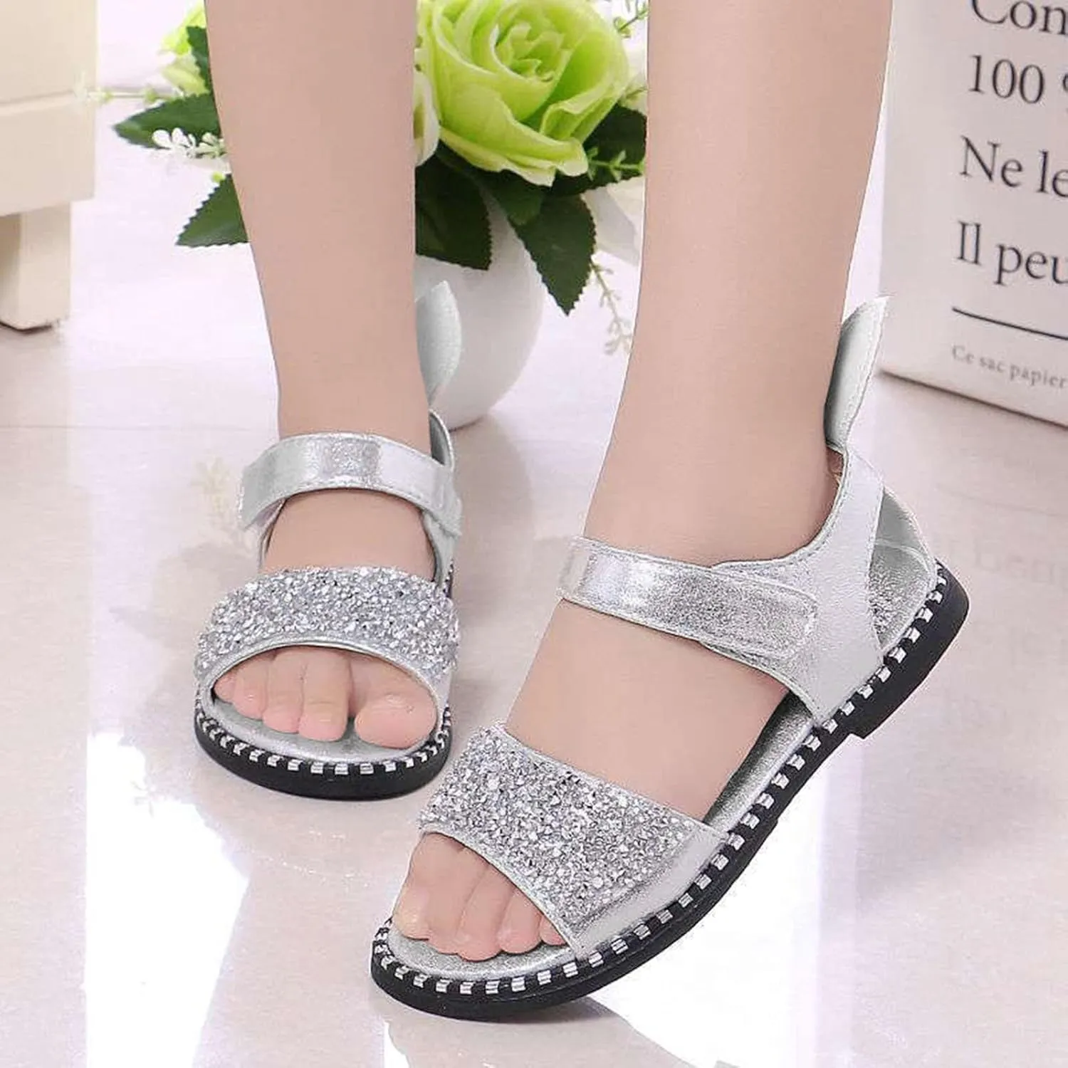 Toddler Little Girl Dress Sandals Shoes Casual Slip On Ballet Flat Sequins Princess Shoes Slipper for (Silver, 3 Years)