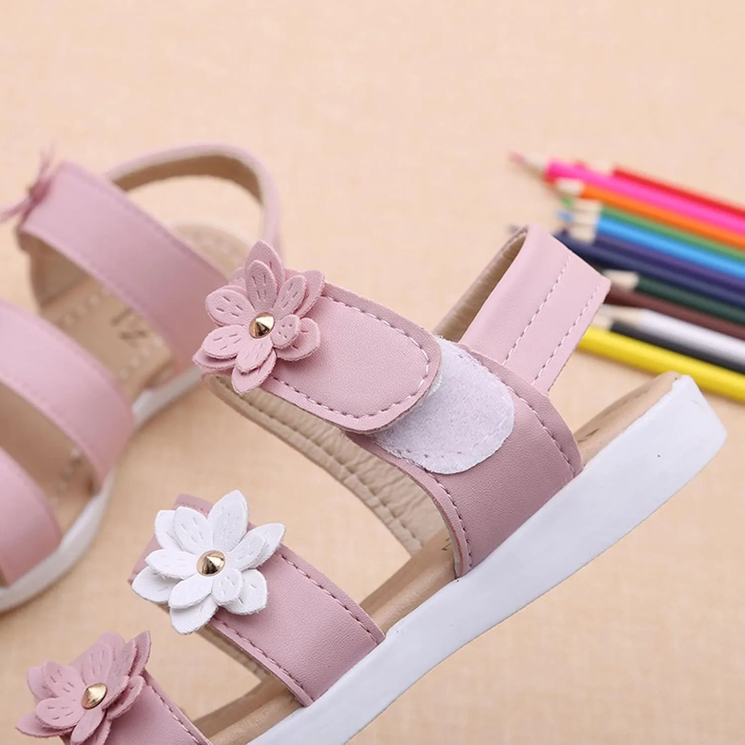 Toddler T Strap Sandals Summer Kids Children Sandals Fashion Big Flower Girls Flat Pricness Shoes Kids Dress Sandals