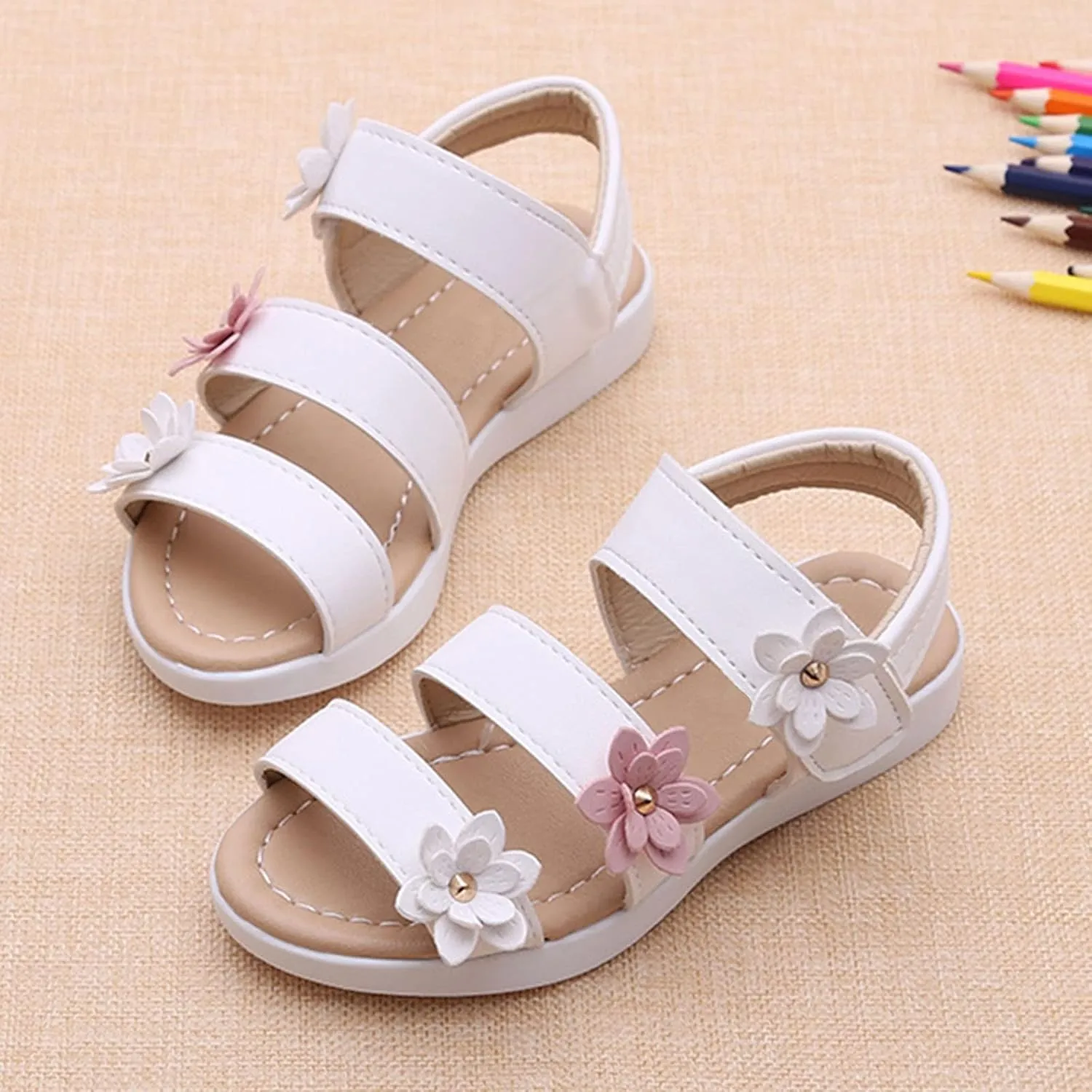 Toddler T Strap Sandals Summer Kids Children Sandals Fashion Big Flower Girls Flat Pricness Shoes Kids Dress Sandals