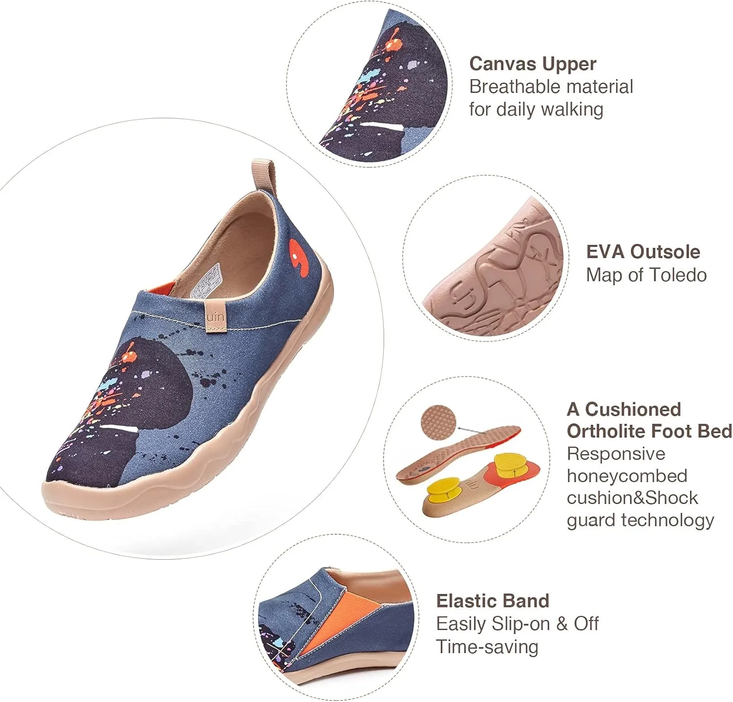 UIN Men's Walking Travel Shoes Slip On Canvas Casual Loafers Lightweight Comfort Fashion Sneaker Happy Doggies