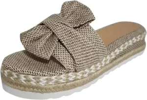 Wedge Sandals for Women Summer Cool Slip-on Bowknot Slides Espadrille Sandals Fashion Bohemian Platform Espadrilles Slip On Sandals Lightweight Breathable Walking Shoes Outdoor Shoes