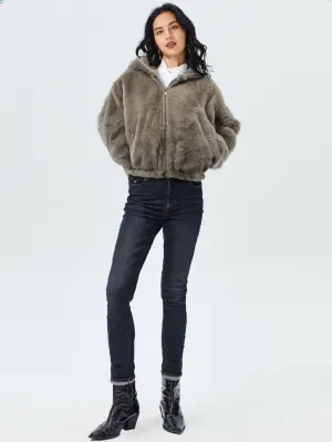 WHO25001 100% Polyester Fur Women's Hooded Jacket