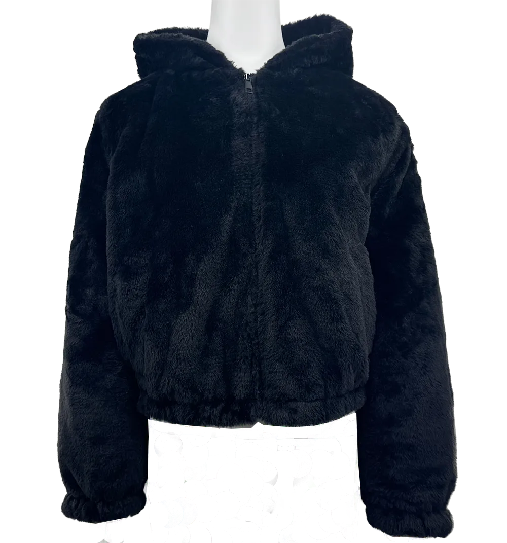 WHO25001 100% Polyester Fur Women's Hooded Jacket