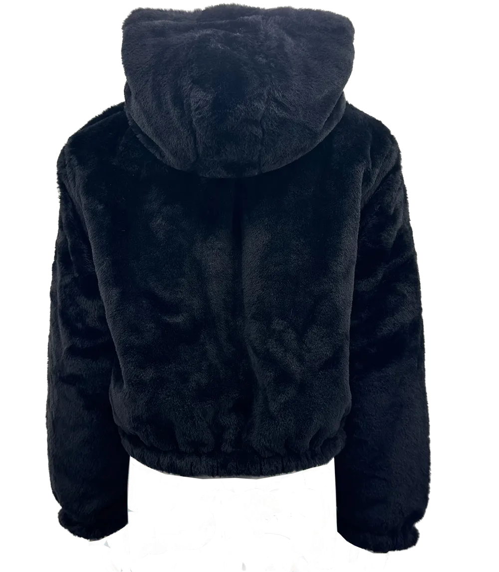 WHO25001 100% Polyester Fur Women's Hooded Jacket