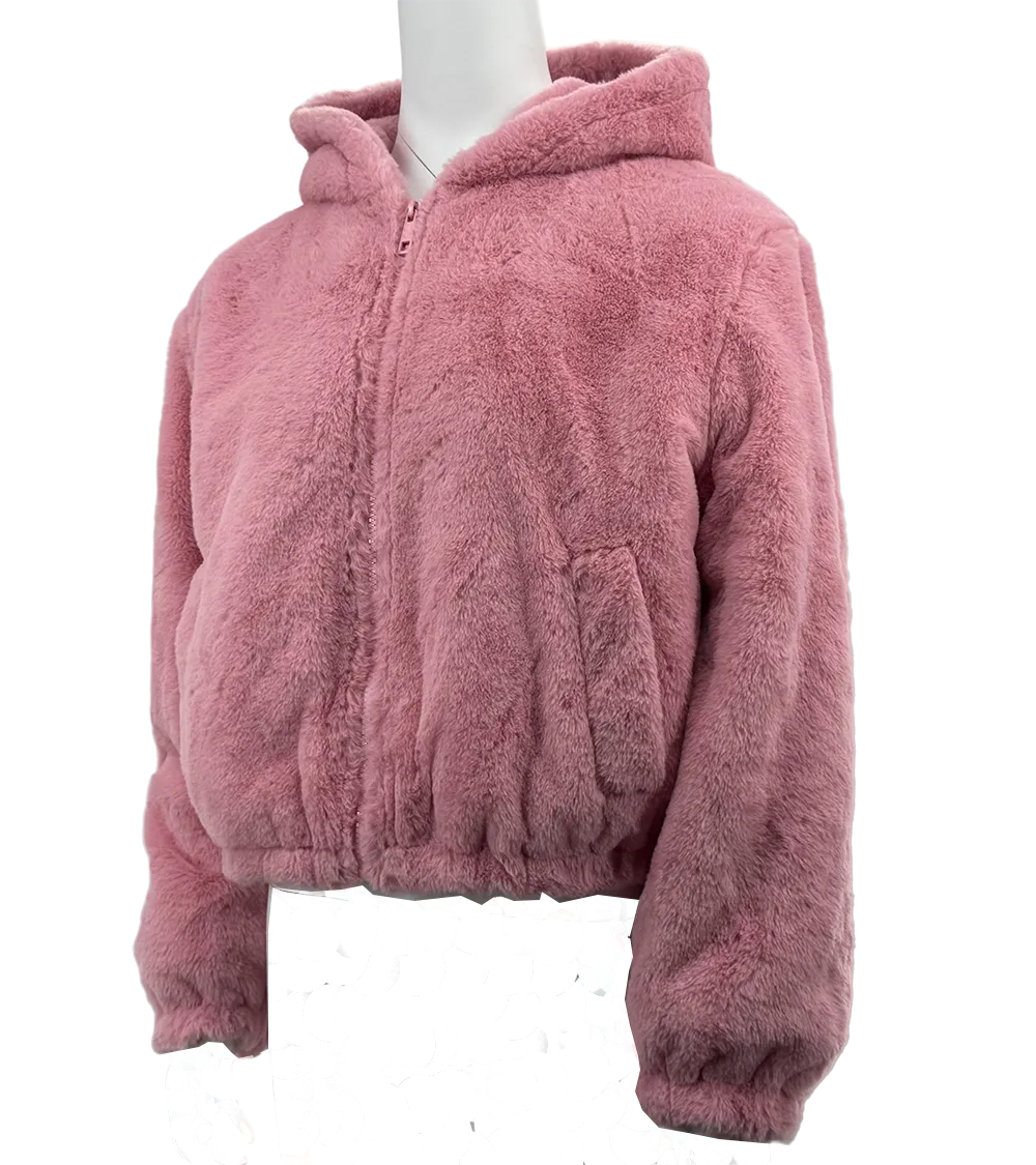 WHO25001 100% Polyester Fur Women's Hooded Jacket