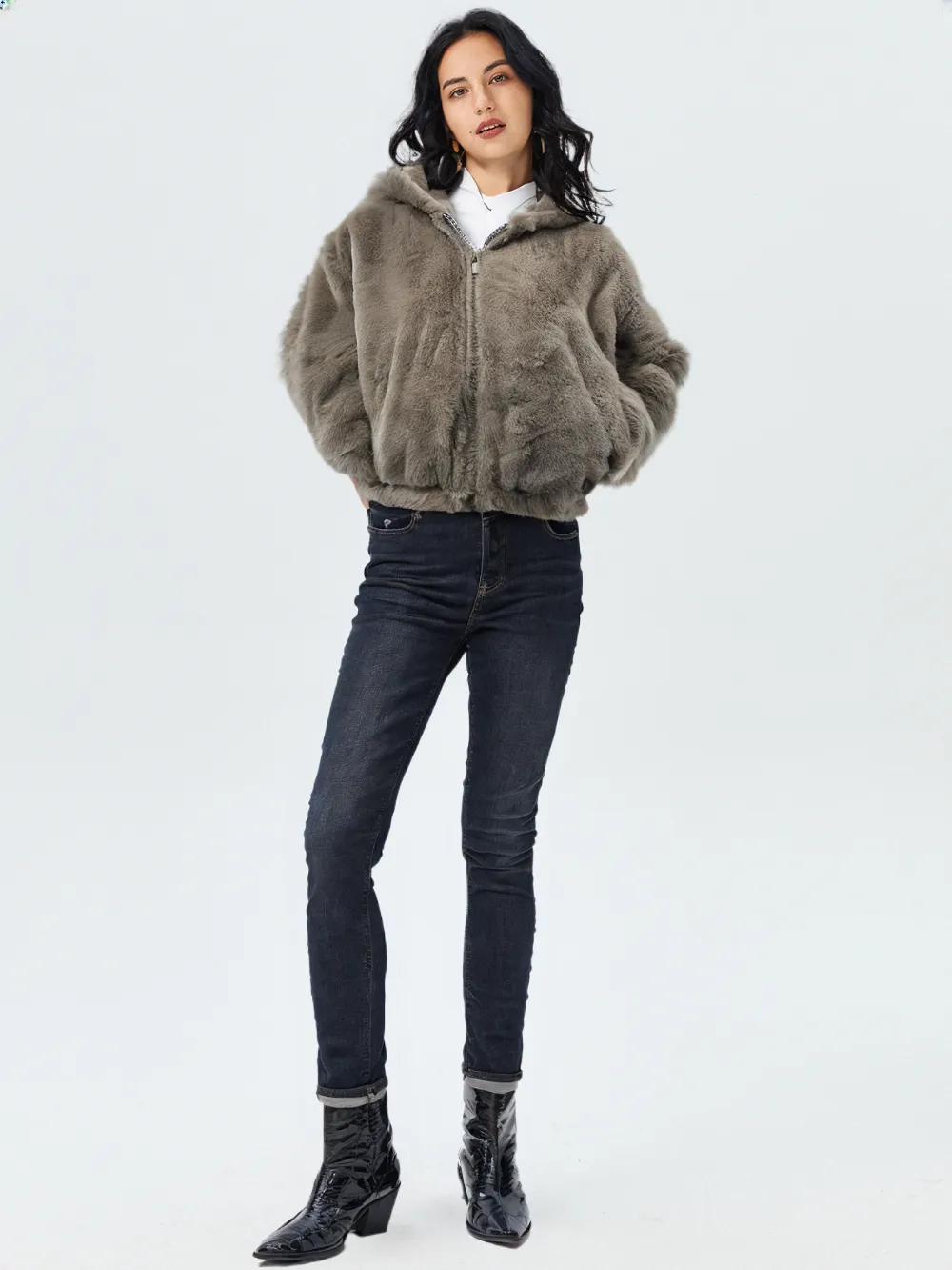 WHO25001 100% Polyester Fur Women's Hooded Jacket