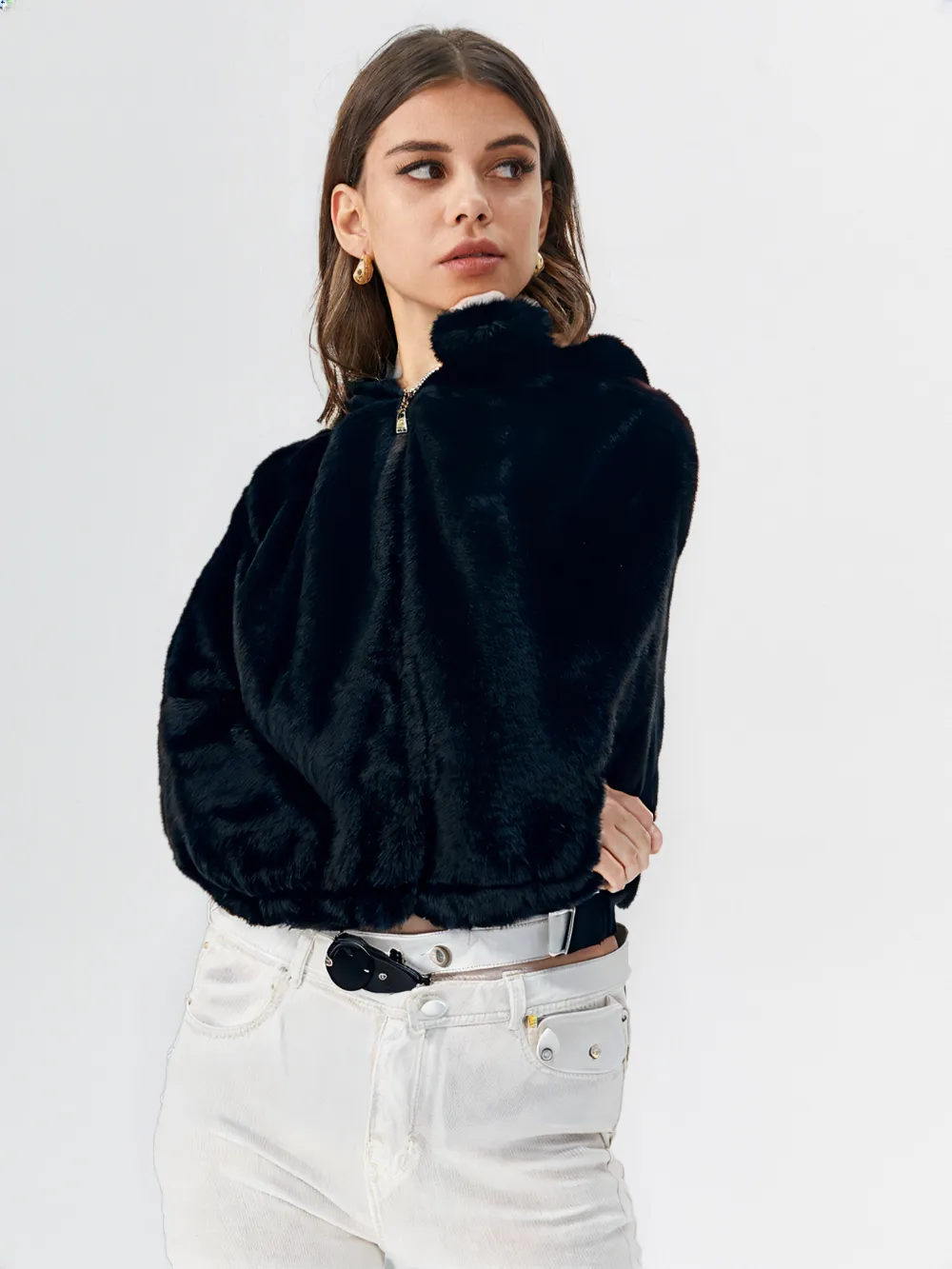 WHO25001 100% Polyester Fur Women's Hooded Jacket