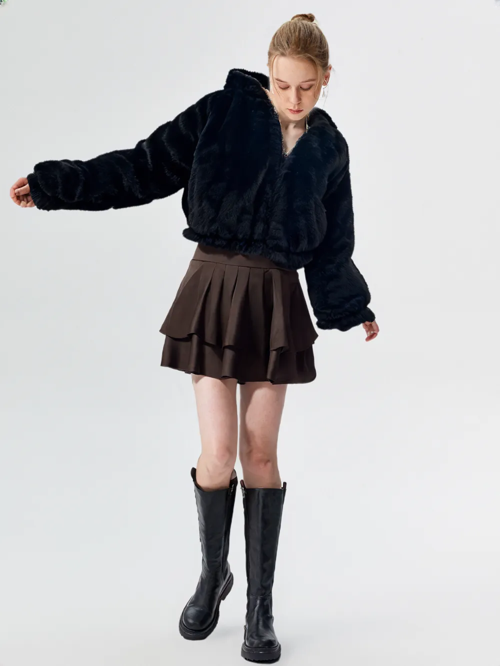 WHO25001 100% Polyester Fur Women's Hooded Jacket