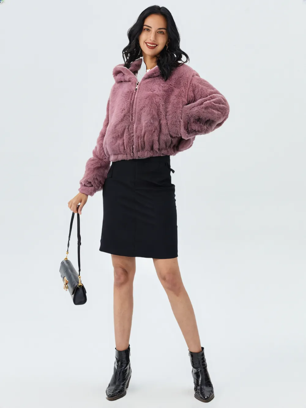 WHO25001 100% Polyester Fur Women's Hooded Jacket