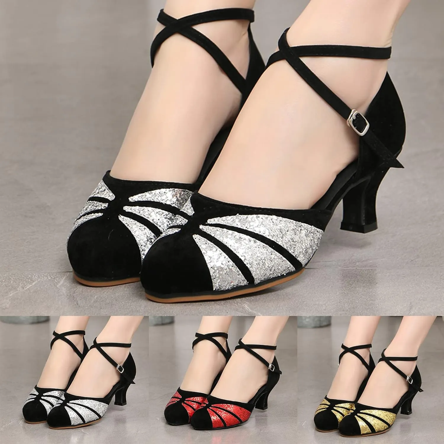 Women Rhinestone Ballroom Dance Shoes Latin Salsa Performance Dance Shoes Sandals for Women Size 7 (Red, 6.5)