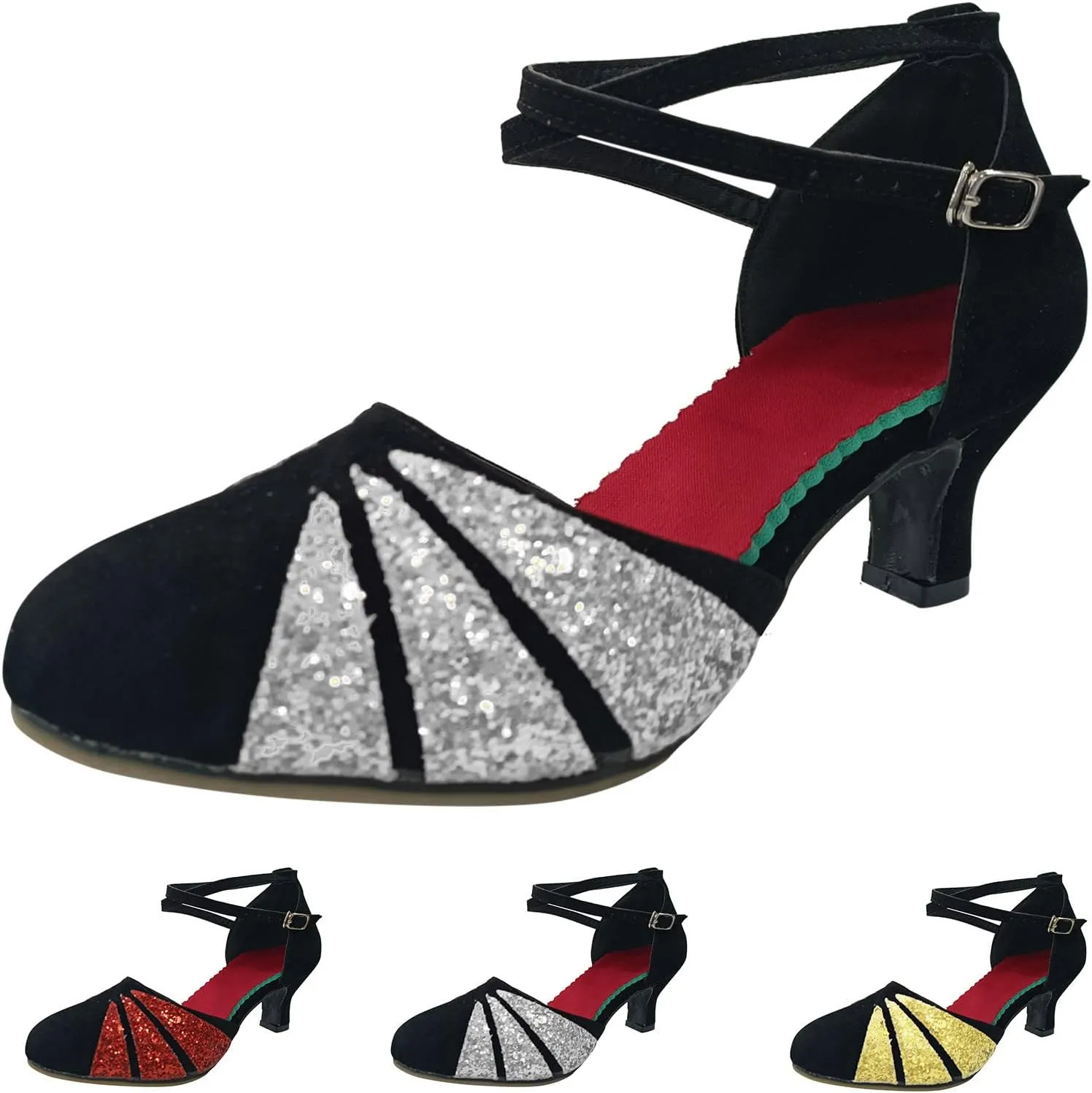 Women Rhinestone Ballroom Dance Shoes Latin Salsa Performance Dance Shoes Sandals for Women Size 7 (Red, 6.5)