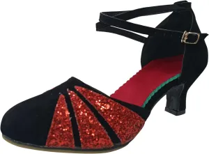 Women Rhinestone Ballroom Dance Shoes Latin Salsa Performance Dance Shoes Sandals for Women Size 7 (Red, 6.5)