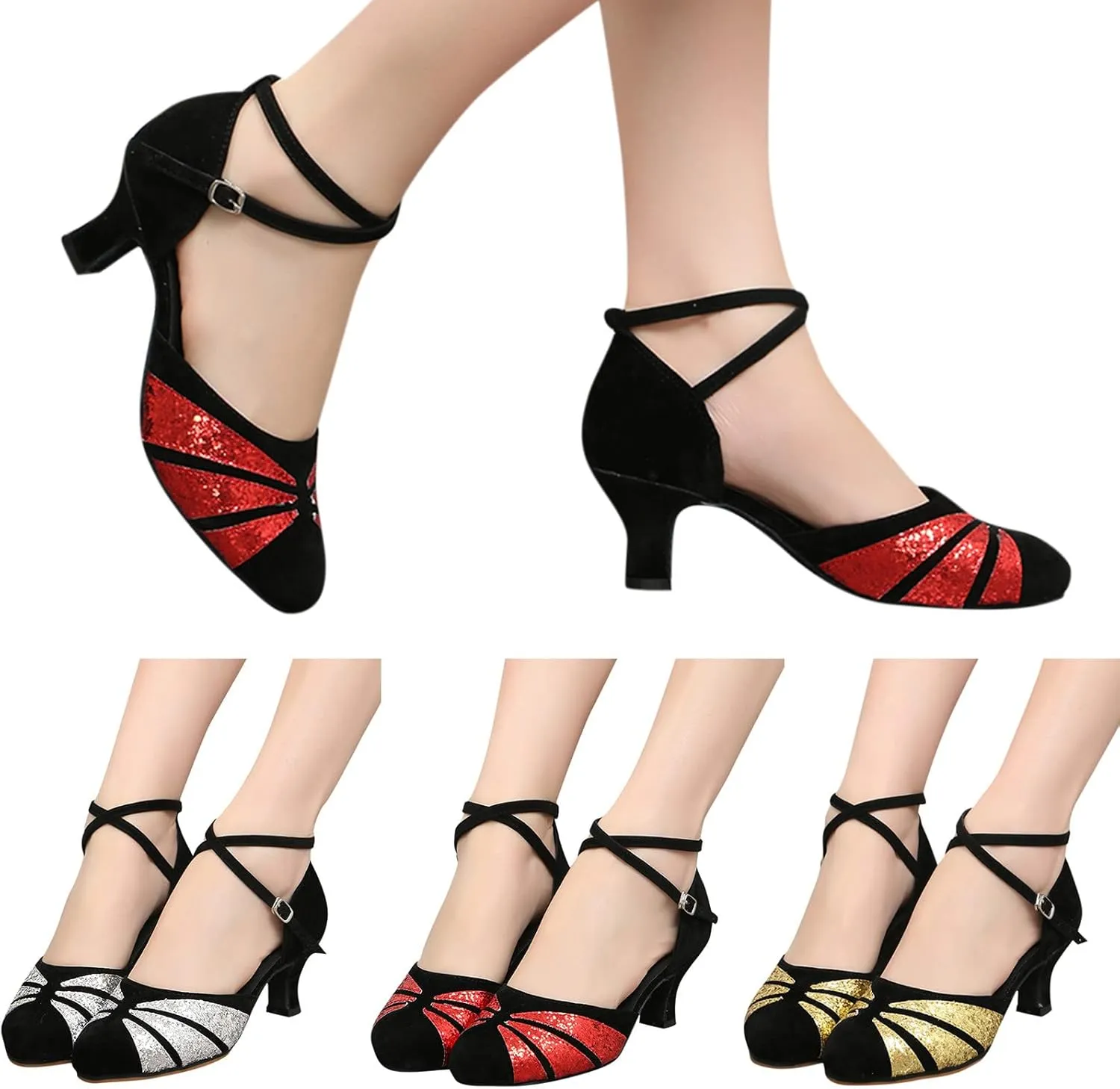 Women Rhinestone Ballroom Dance Shoes Latin Salsa Performance Dance Shoes Sandals for Women Size 7 (Red, 6.5)