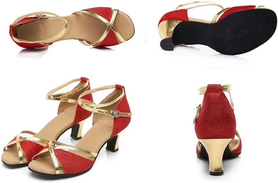 Womens Sandle Women's Prom Dance Square Latin Ballroom Shoes Dance Shoes Women's Middle Heels Sandals Women